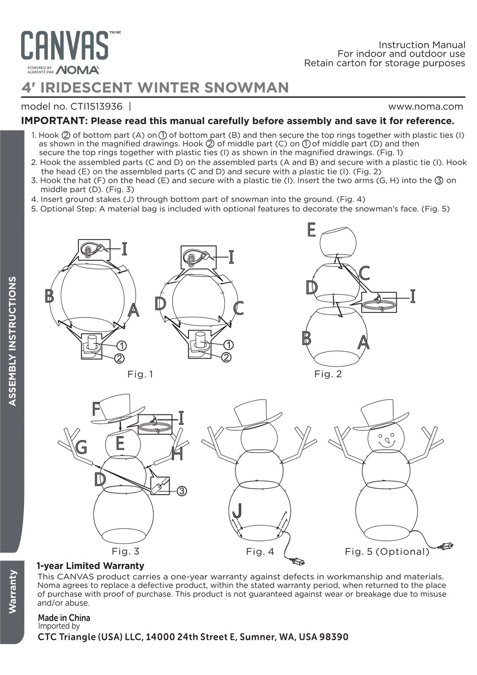 NOMA CANVAS CTI1513936 INSTRUCTION MANUAL Pdf Download ManualsLib