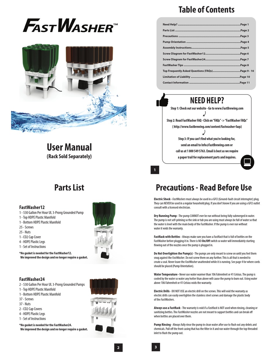 FASTBREWING & WINEMAKING FASTWASHER12 USER MANUAL Pdf Download ManualsLib