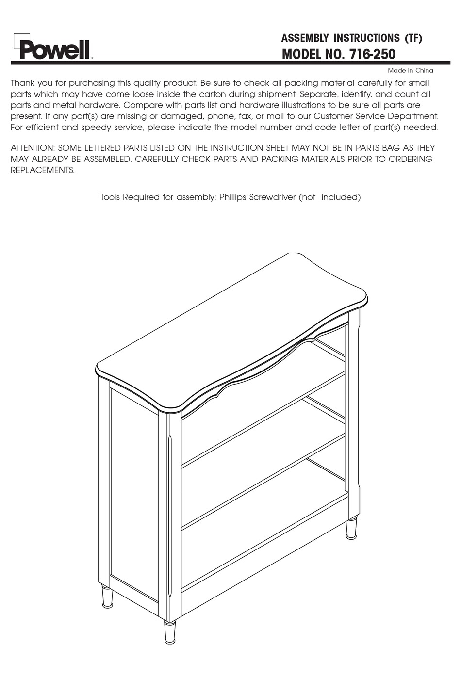 POWELL 716250 ASSEMBLY INSTRUCTIONS MANUAL Pdf Download ManualsLib