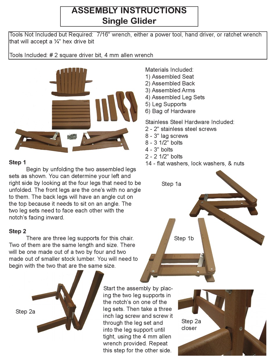PERFECT CHOICE SINGLE GLIDER ASSEMBLY INSTRUCTIONS Pdf Download