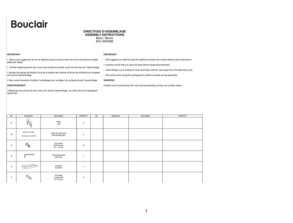 BOUCLAIR 9393596 ASSEMBLY INSTRUCTIONS Pdf Download ManualsLib