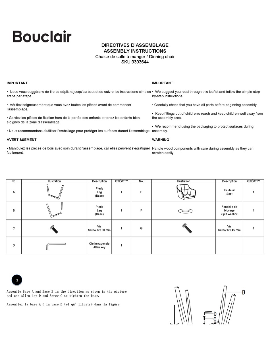 BOUCLAIR 9393644 ASSEMBLY INSTRUCTIONS Pdf Download ManualsLib