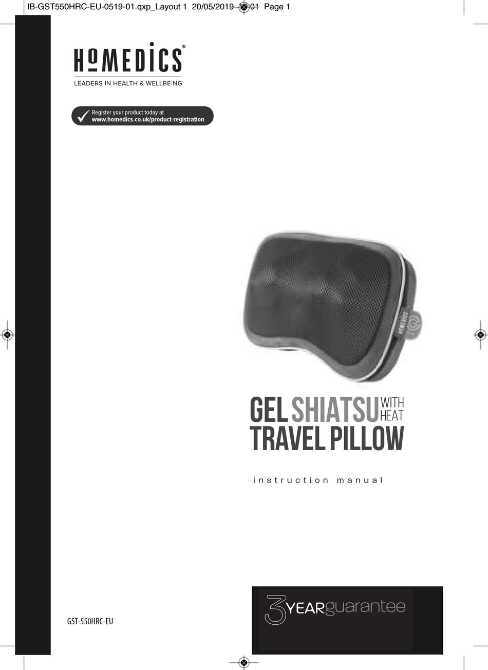 HOMEDICS GEL SHIATSU RECHARGEABLE TRAVEL PILLOW INSTRUCTION MANUAL Pdf