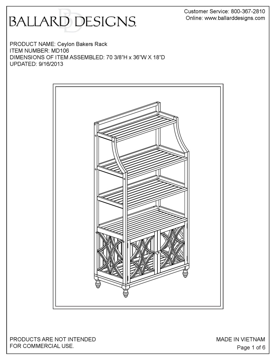 BALLARD DESIGNS MD106 MANUAL Pdf Download ManualsLib