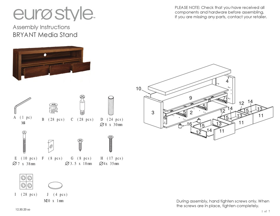 EURO STYLE BRYANT MEDIA STAND ASSEMBLY INSTRUCTIONS MANUAL Pdf Download