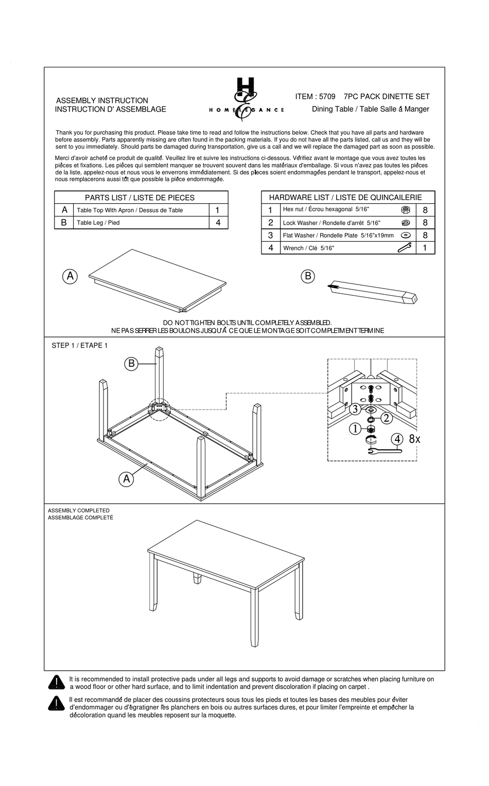 HOMELEGANCE 5709 ASSEMBLY INSTRUCTIONS Pdf Download ManualsLib