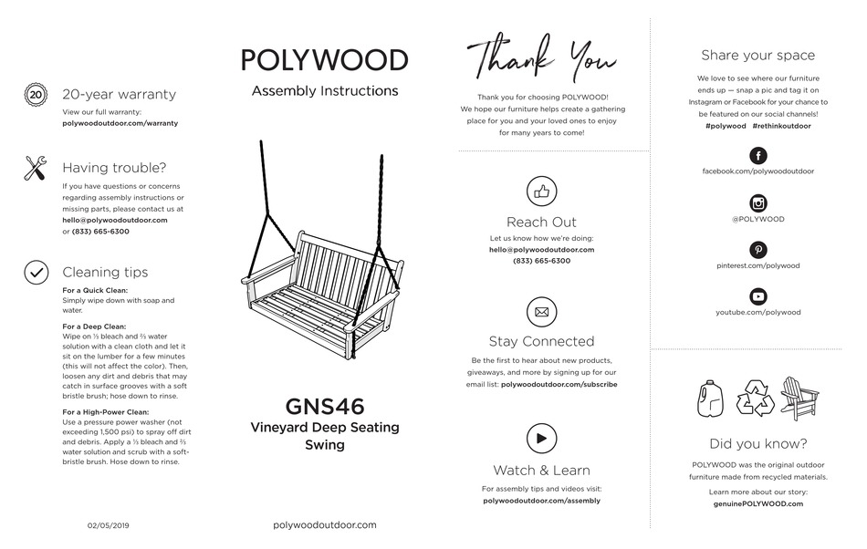 POLYWOOD GNS46 ASSEMBLY INSTRUCTIONS Pdf Download ManualsLib