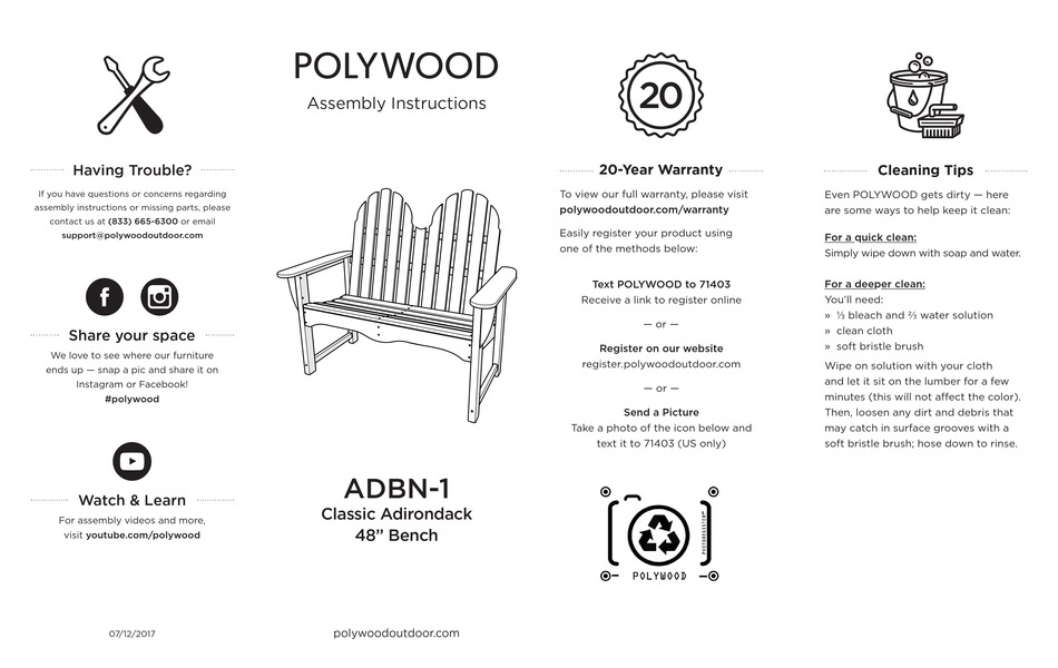 POLYWOOD CLASSIC ADIRONDACK ADBN1 ASSEMBLY INSTRUCTIONS Pdf Download