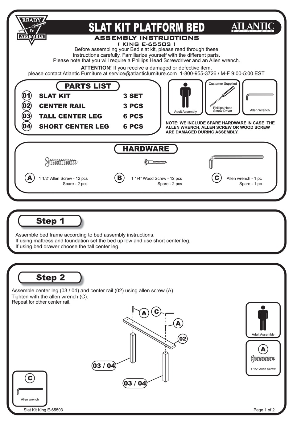 ATLANTIC FURNITURE KING E65503 ASSEMBLY INSTRUCTIONS Pdf Download
