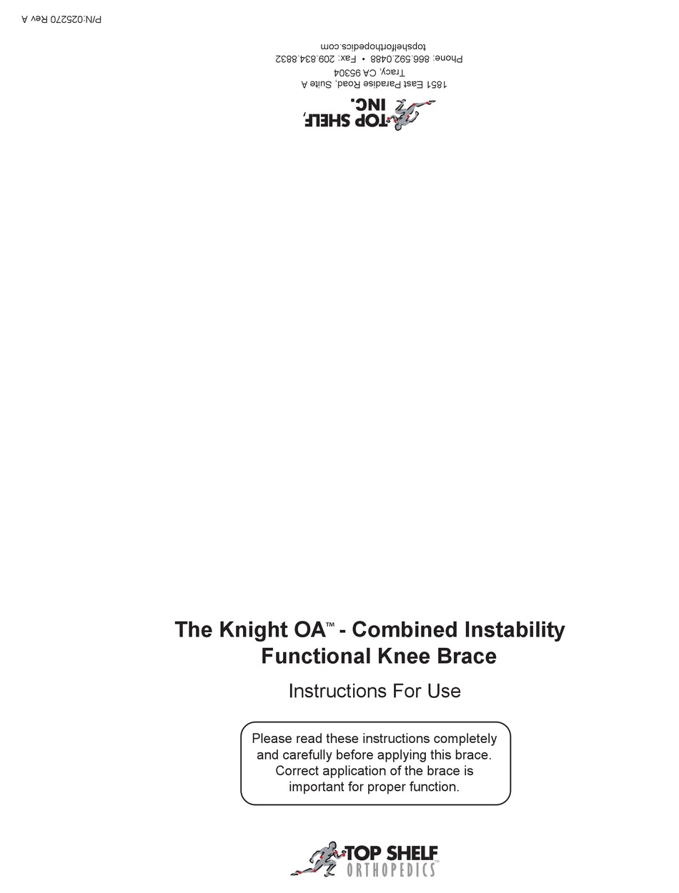 TOP SHELF ORTHOPEDICS KNIGHT OA INSTRUCTIONS FOR USE Pdf Download