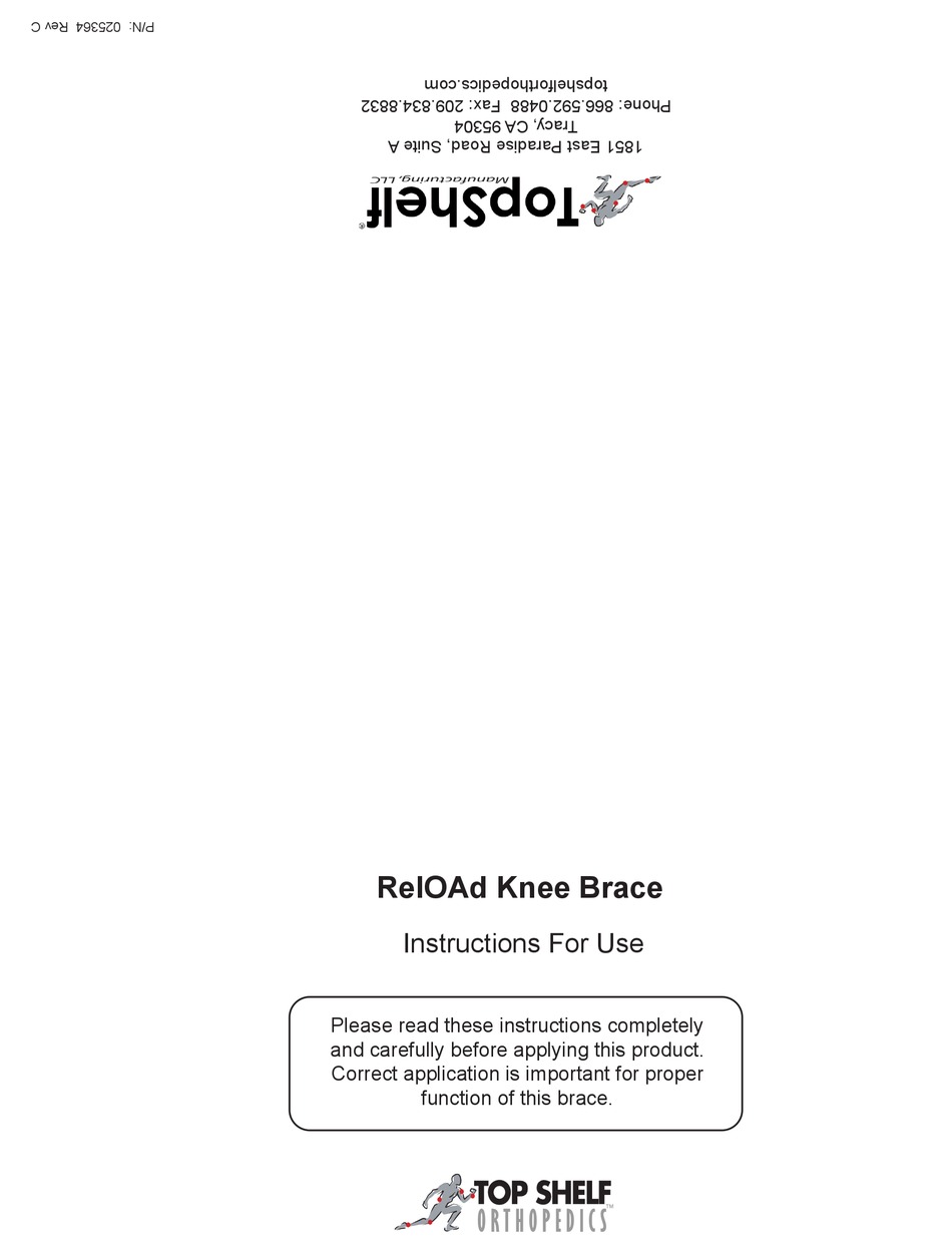 TOP SHELF ORTHOPEDICS RELOAD 50503X INSTRUCTIONS FOR USE Pdf Download