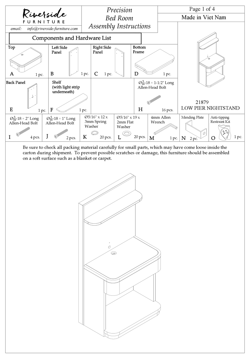 RIVERSIDE FURNITURE PRECISION BED ROOM 21879 ASSEMBLY INSTRUCTIONS Pdf