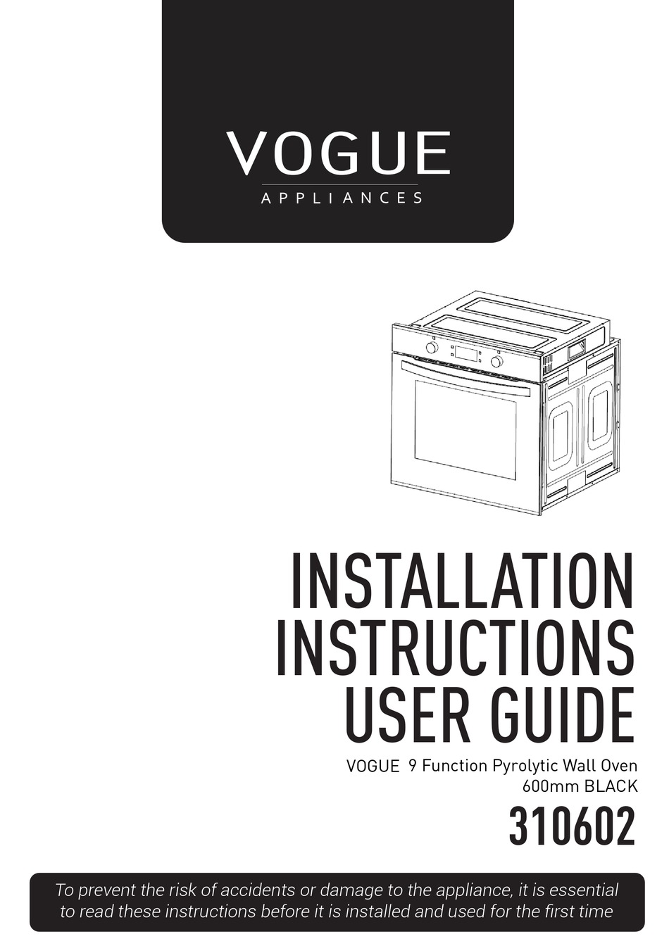 VOGUE 310602 INSTALLATION INSTRUCTIONS & USER MANUAL Pdf Download