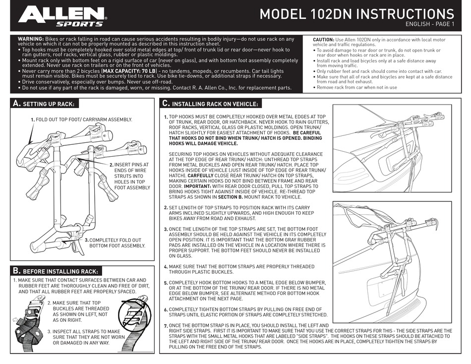 Allen 102dn hot sale installation