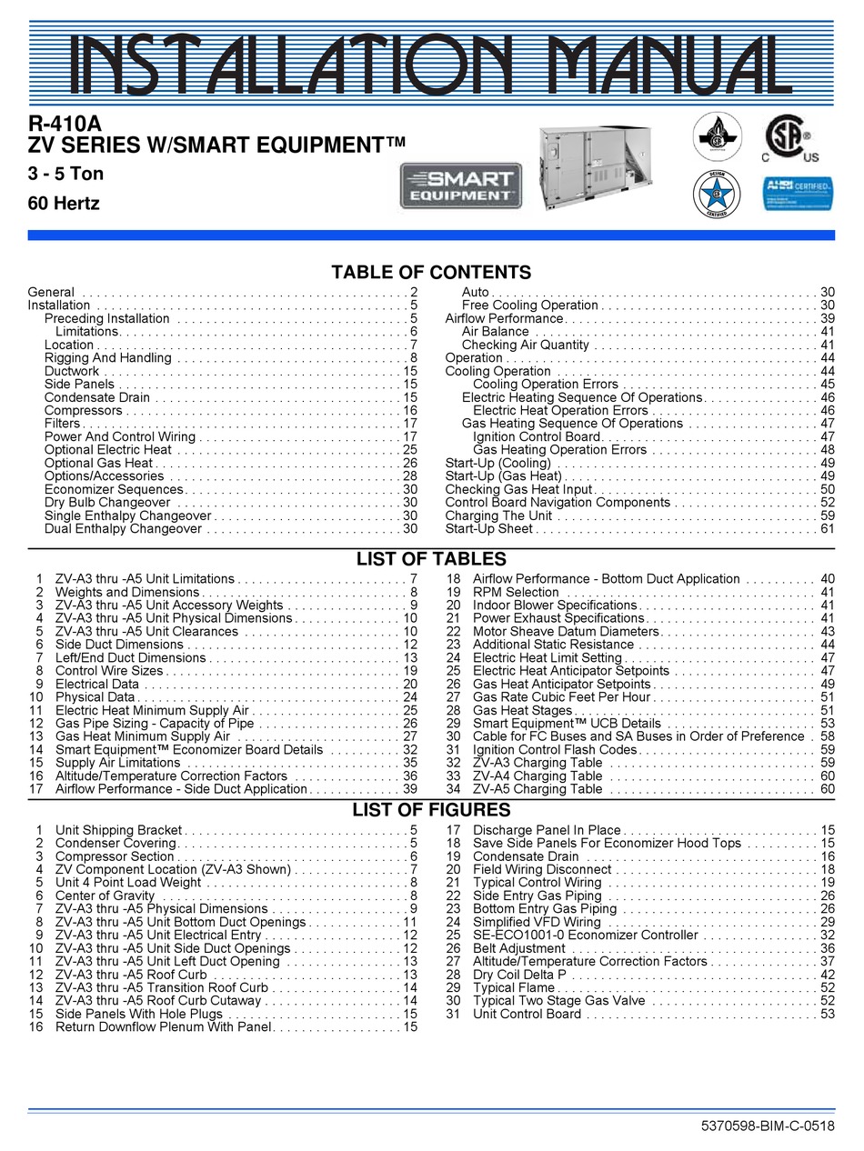 YORK ZV SERIES INSTALLATION MANUAL Pdf Download ManualsLib
