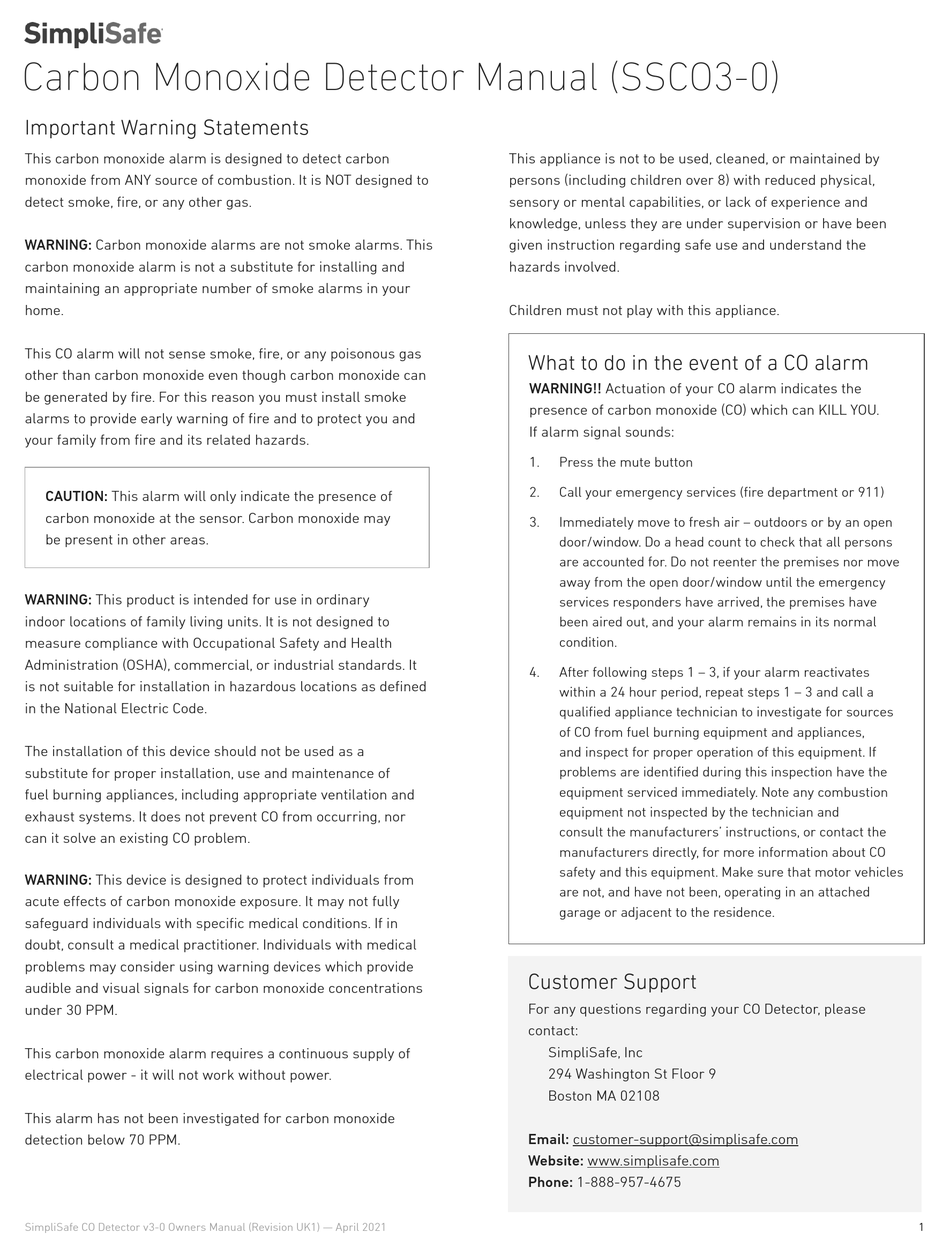 SIMPLISAFE SSCO30 MANUAL Pdf Download ManualsLib