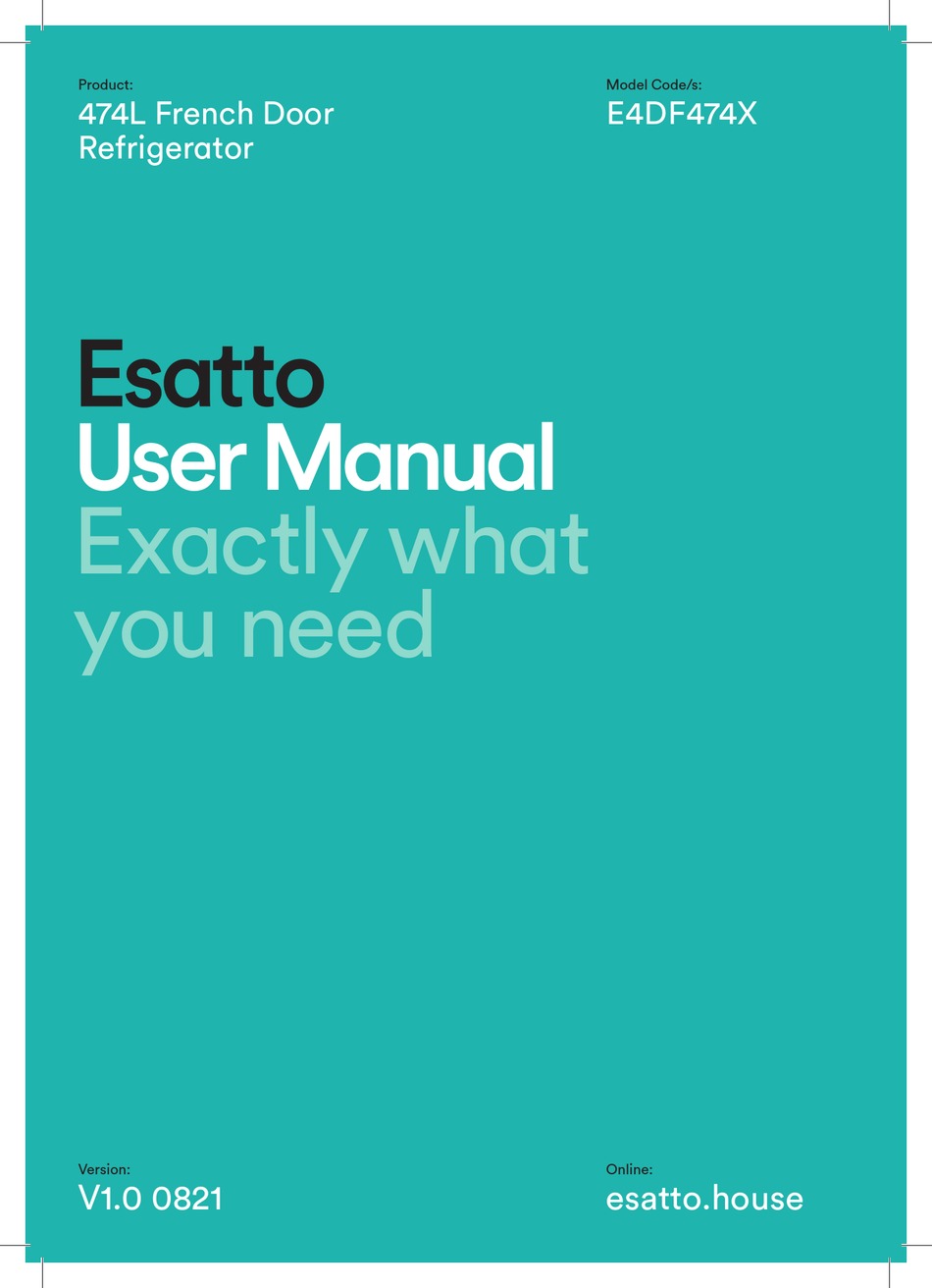 RESIDENTIA ESATTO E4DF474X USER MANUAL Pdf Download ManualsLib