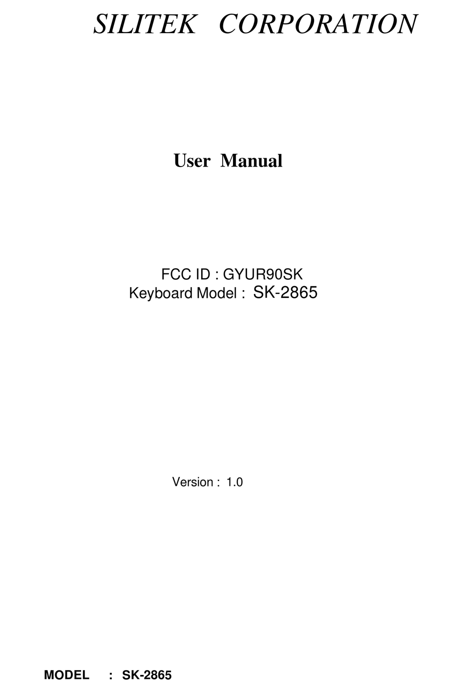 SILITEK SK-2865 USER MANUAL Pdf Download | ManualsLib