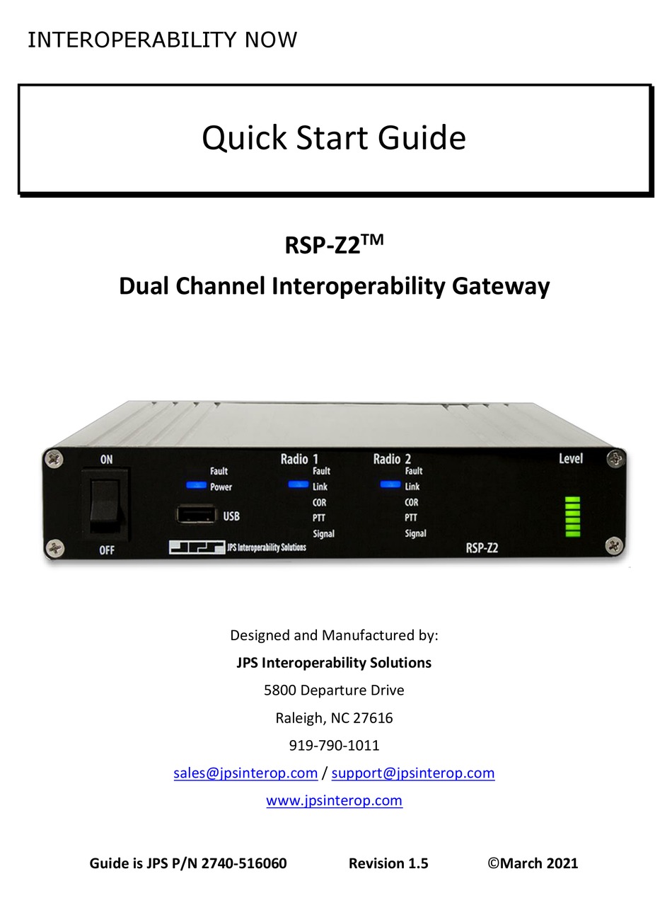 JPS RSPZ2 QUICK START MANUAL Pdf Download ManualsLib