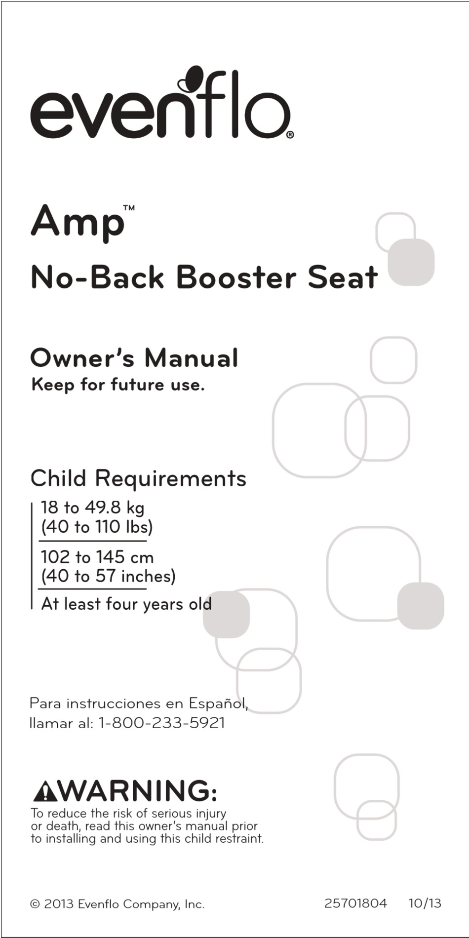 EVENFLO AMP NOBACK BOOSTER SEAT OWNER