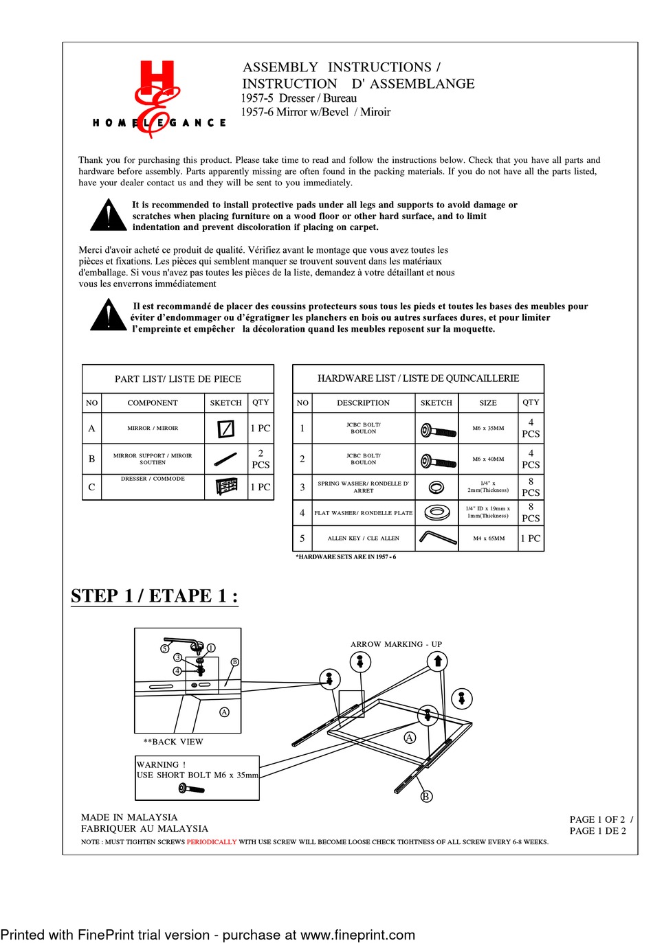 HOMELEGANCE 19575 ASSEMBLY INSTRUCTIONS Pdf Download ManualsLib
