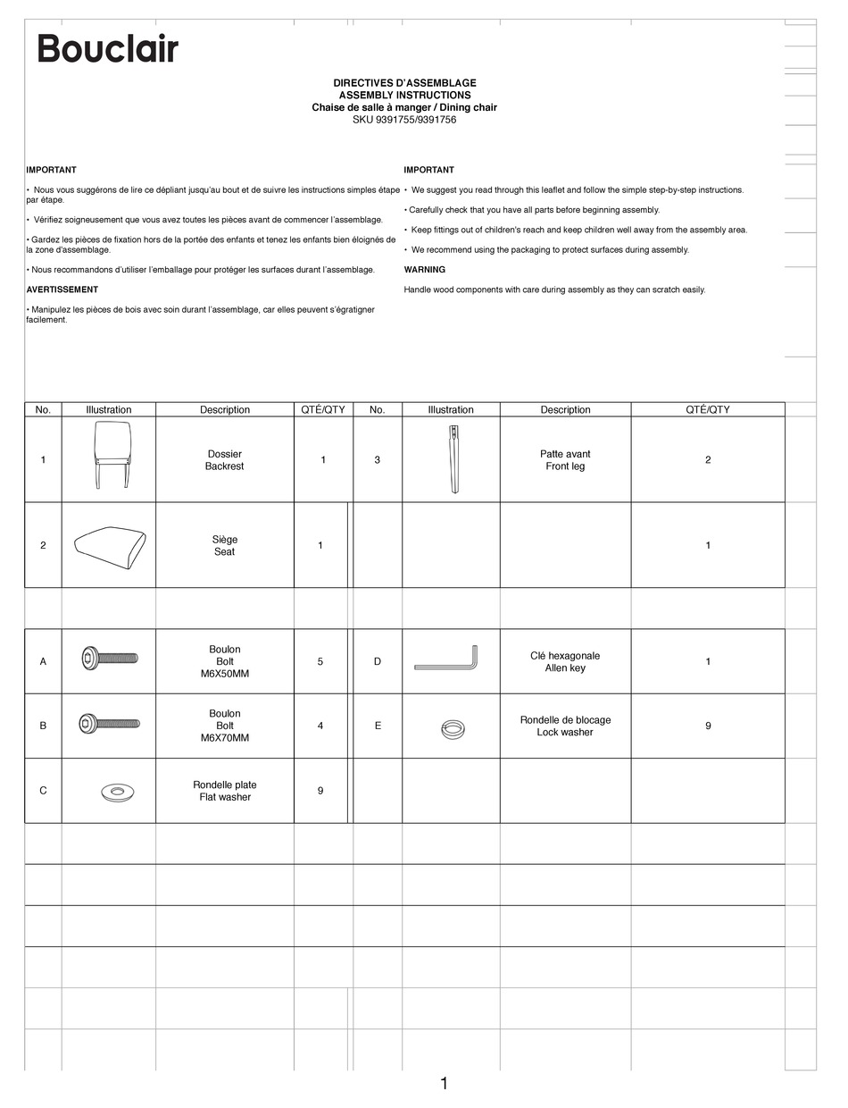BOUCLAIR 9391755 ASSEMBLY INSTRUCTIONS Pdf Download ManualsLib