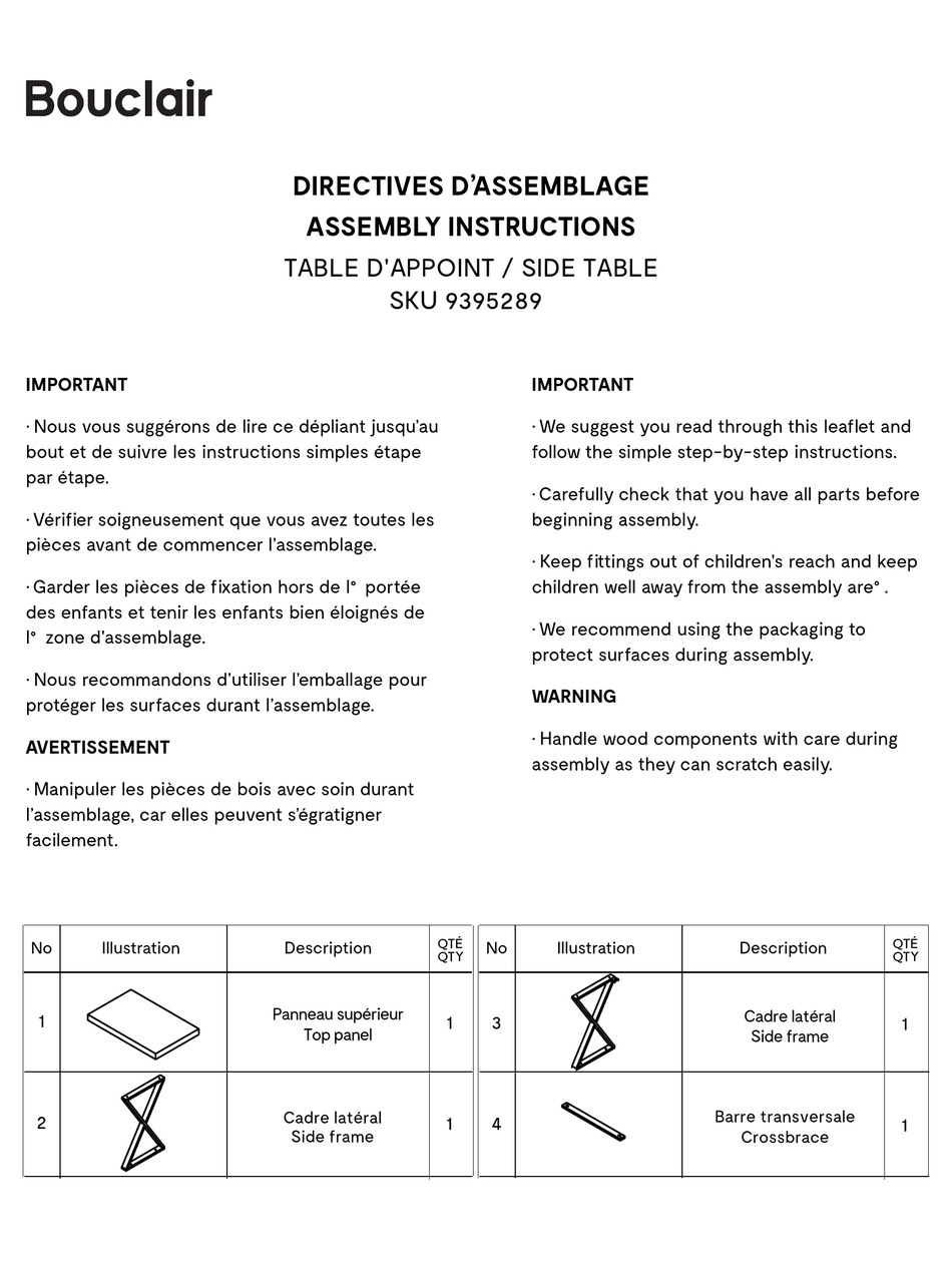 BOUCLAIR 9395289 ASSEMBLY INSTRUCTIONS Pdf Download ManualsLib