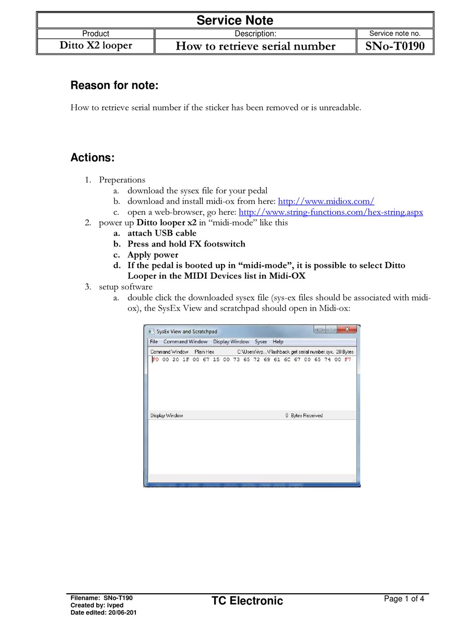TC ELECTRONIC DITTO X2 LOOPER SERVICE NOTE Pdf Download ManualsLib