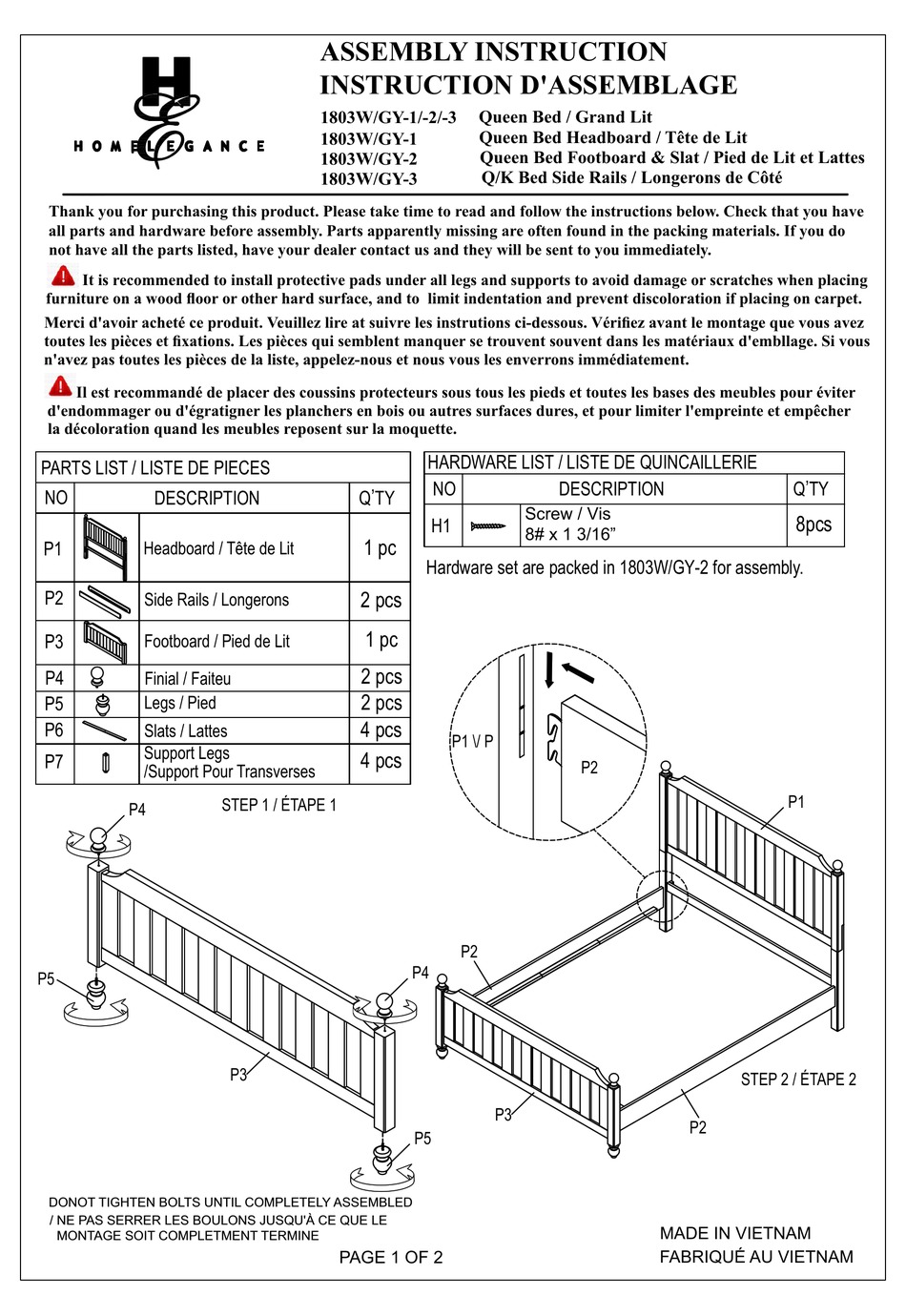 HOMELEGANCE 1803W/GY1 ASSEMBLY INSTRUCTION Pdf Download ManualsLib