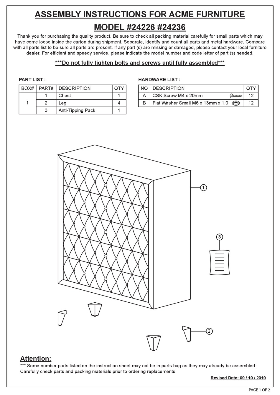 ACME FURNITURE 24226 ASSEMBLY INSTRUCTIONS Pdf Download ManualsLib