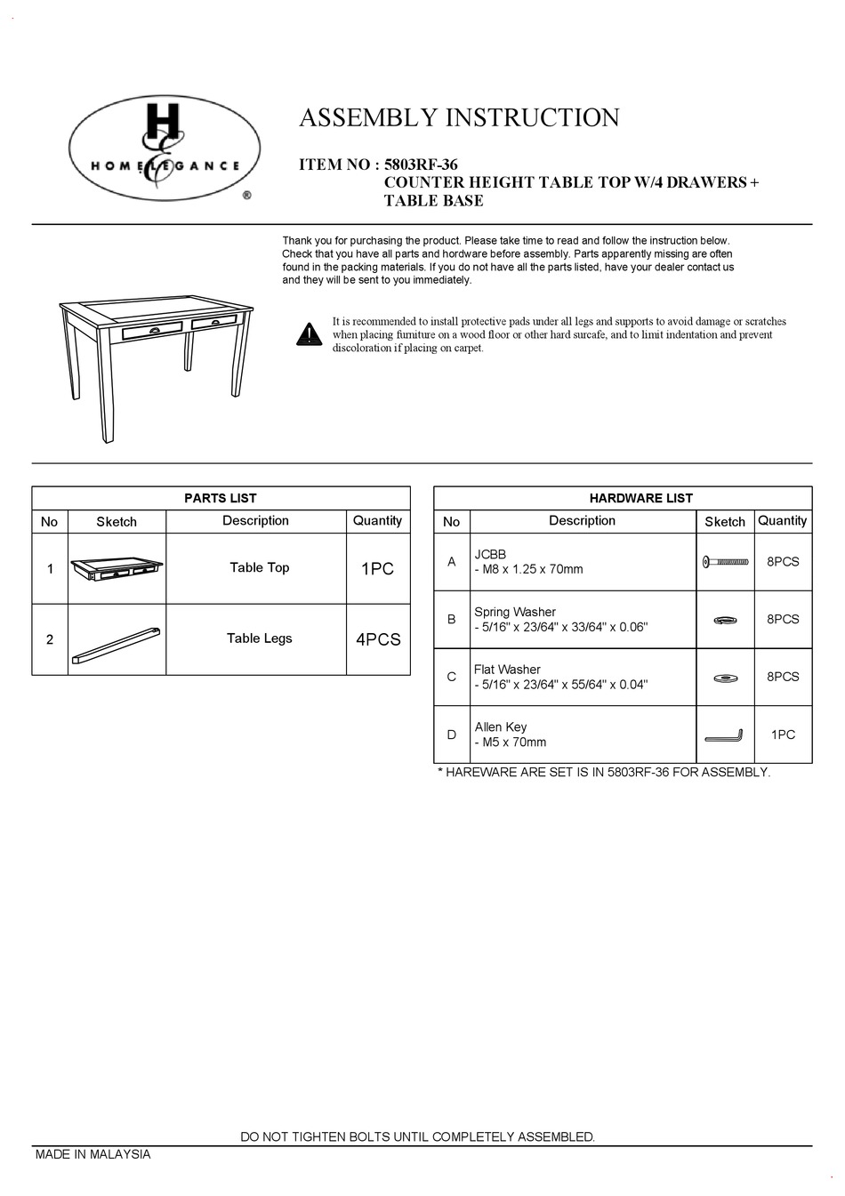HOMELEGANCE 5803RF36 ASSEMBLY INSTRUCTION Pdf Download ManualsLib