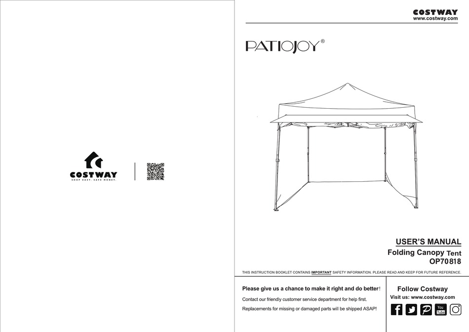 COSTWAY PATIOJOY OP70818 USER MANUAL Pdf Download ManualsLib
