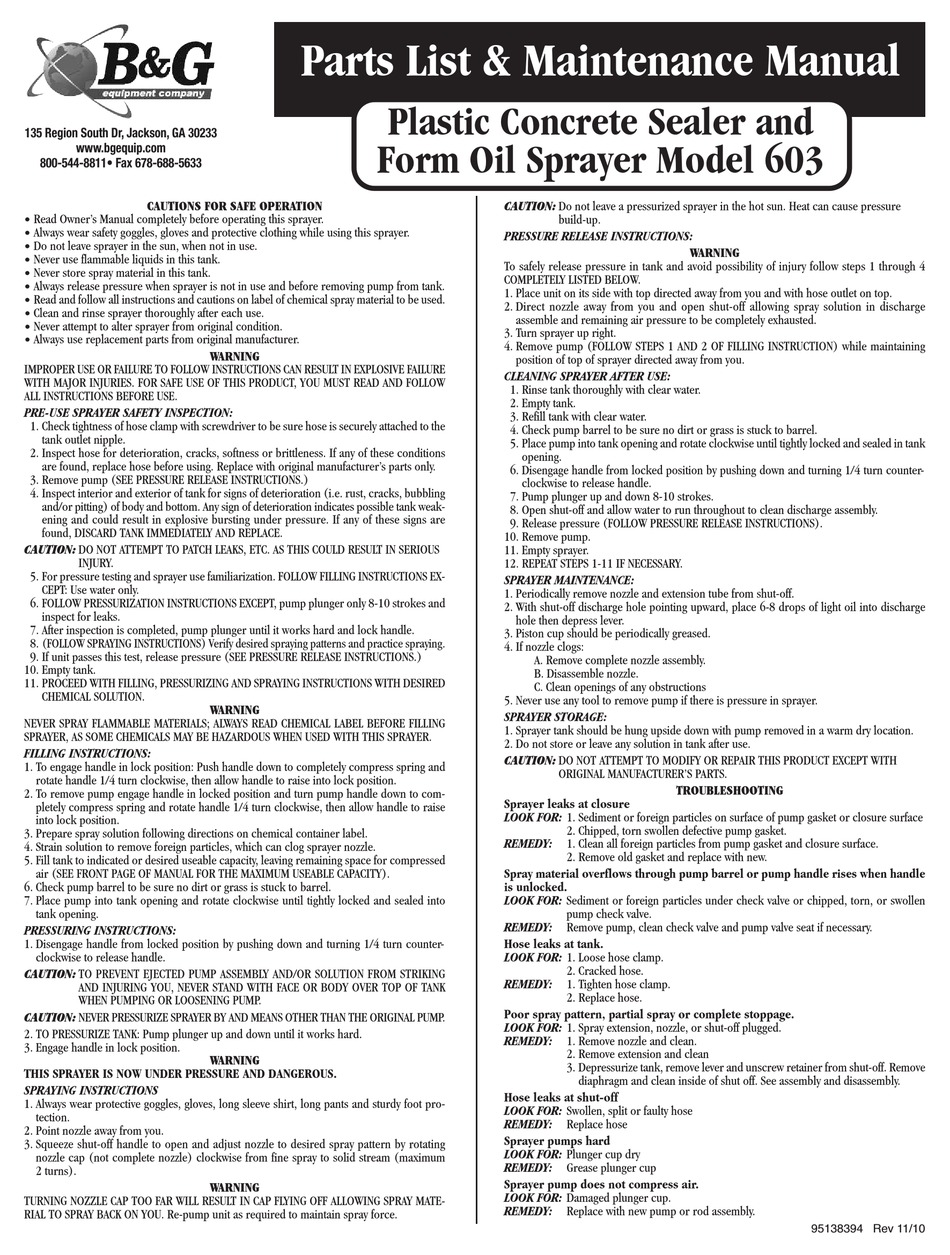 B&G 603 PARTS LIST & MAINTENANCE MANUAL Pdf Download ManualsLib