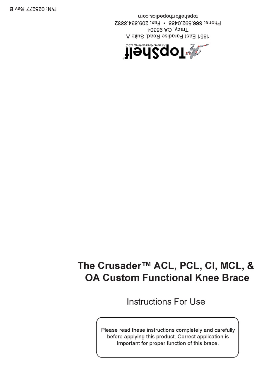 TOP SHELF ORTHOPEDICS CRUSADER ACL INSTRUCTIONS FOR USE Pdf Download