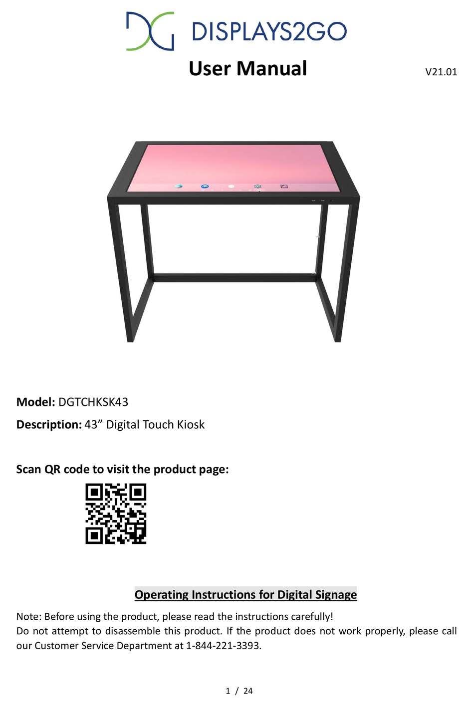 DISPLAYS2GO DGTCHKSK43 USER MANUAL Pdf Download ManualsLib