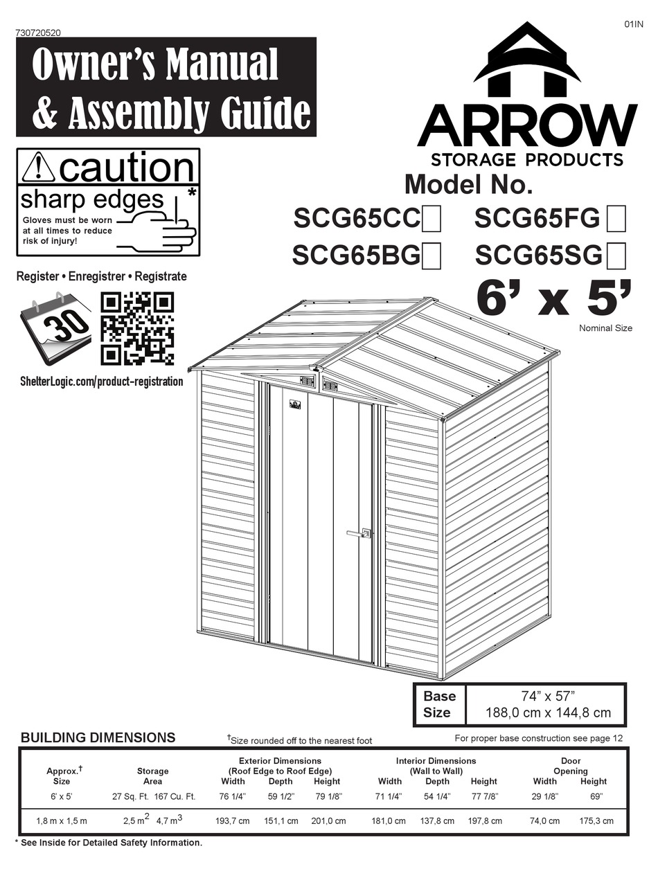 ARROW STORAGE PRODUCTS SCG65CC SERIES OWNER'S MANUAL & ASSEMBLY MANUAL ...