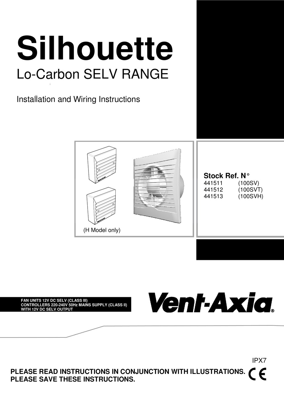 VENT-AXIA LO-CARBON SILHOUETTE SELV SERIES INSTALLATION AND WIRING