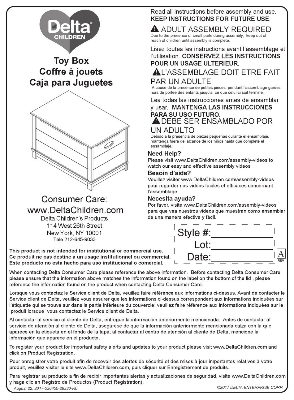 DELTA CHILDREN MONTEREY FARMHOUSE HOPE CHEST TOY BOX MANUAL Pdf