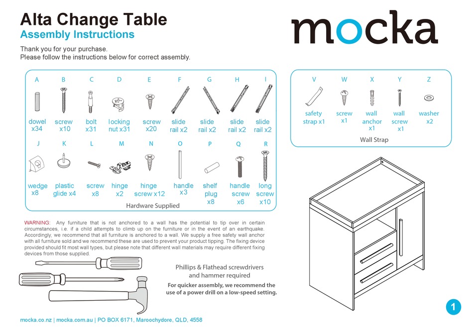 MOCKA ALTA CHANGE TABLE ASSEMBLY INSTRUCTIONS MANUAL Pdf Download