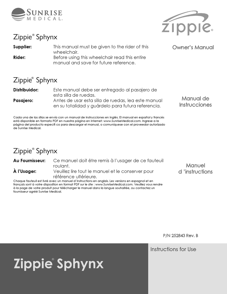 SUNRISE MEDICAL ZIPPIE SPHYNX OWNER'S MANUAL Pdf Download ManualsLib