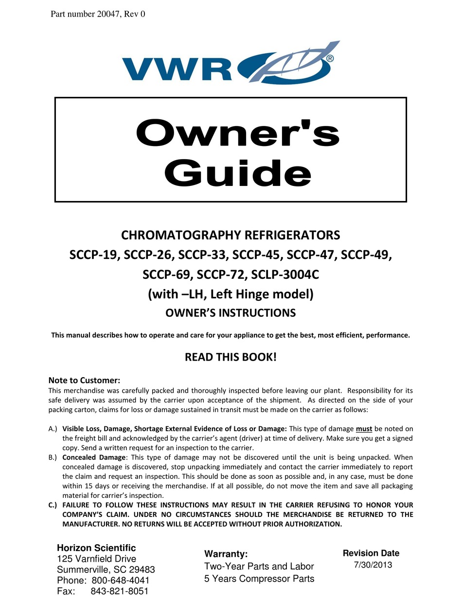 VWR SCCP19 OWNER'S MANUAL Pdf Download ManualsLib