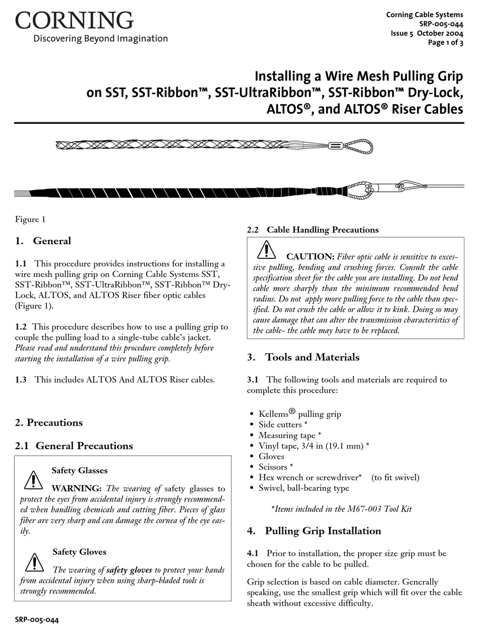 CORNING SST INSTALLING A WIRE MESH PULLING GRIP Pdf Download ManualsLib