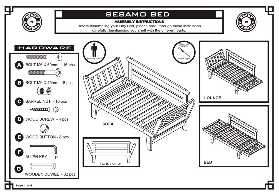 FUTON SESAMO BED ASSEMBLY INSTRUCTIONS Pdf Download ManualsLib