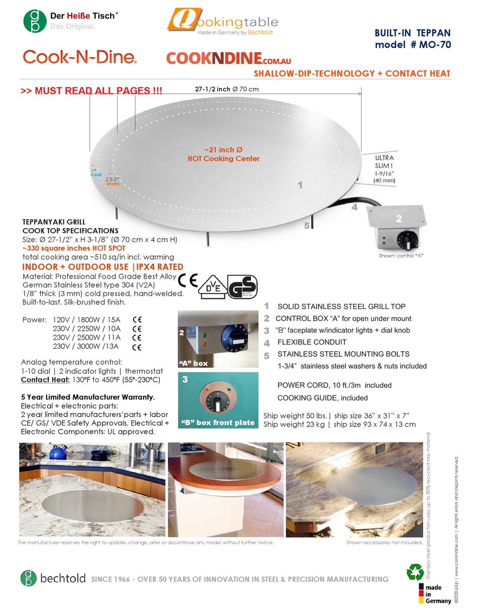 BECHTOLD QOOKINGTABLE MO70 QUICK START MANUAL Pdf Download ManualsLib