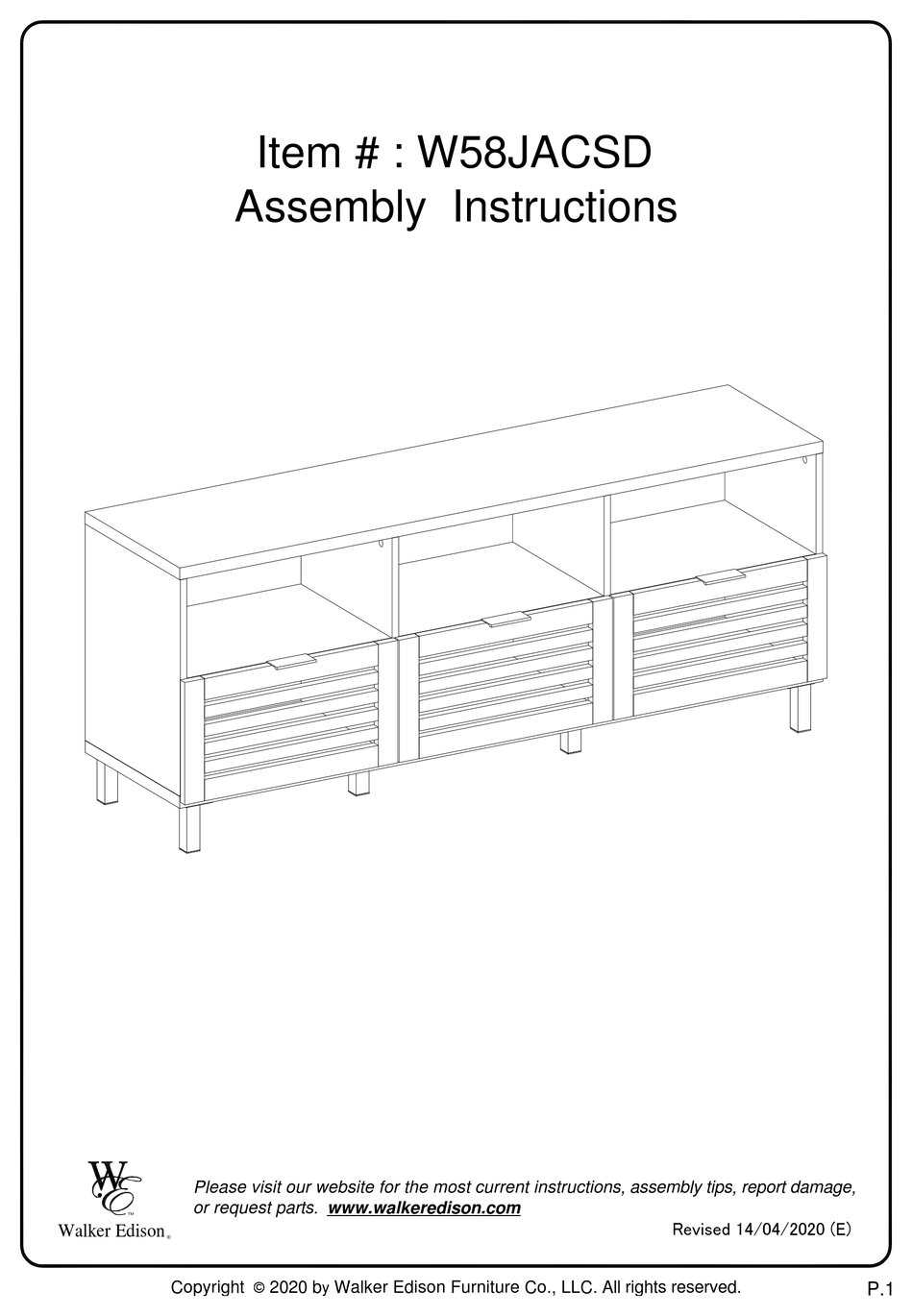 WALKER EDISON W58JACSD ASSEMBLY INSTRUCTIONS MANUAL Pdf Download ManualsLib