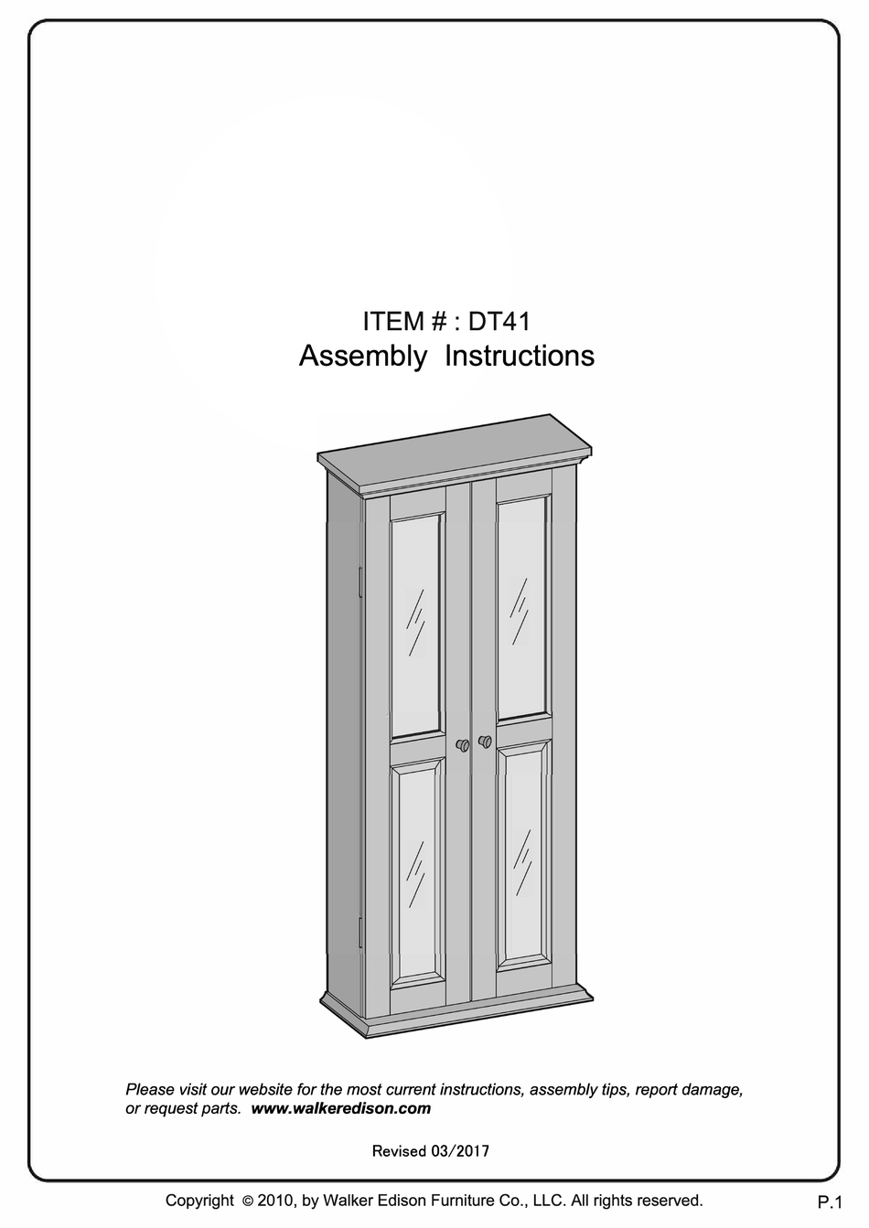 WALKER EDISON DT41 ASSEMBLY INSTRUCTIONS MANUAL Pdf Download ManualsLib