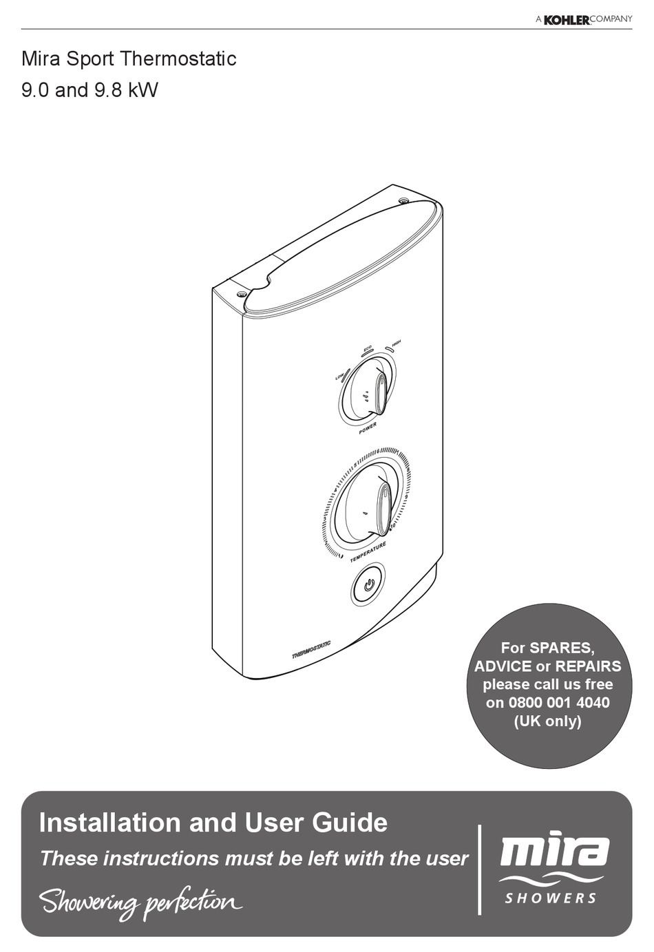KOHLER MIRA SPORT THERMOSTATIC 9.0 INSTALLATION AND USER MANUAL Pdf