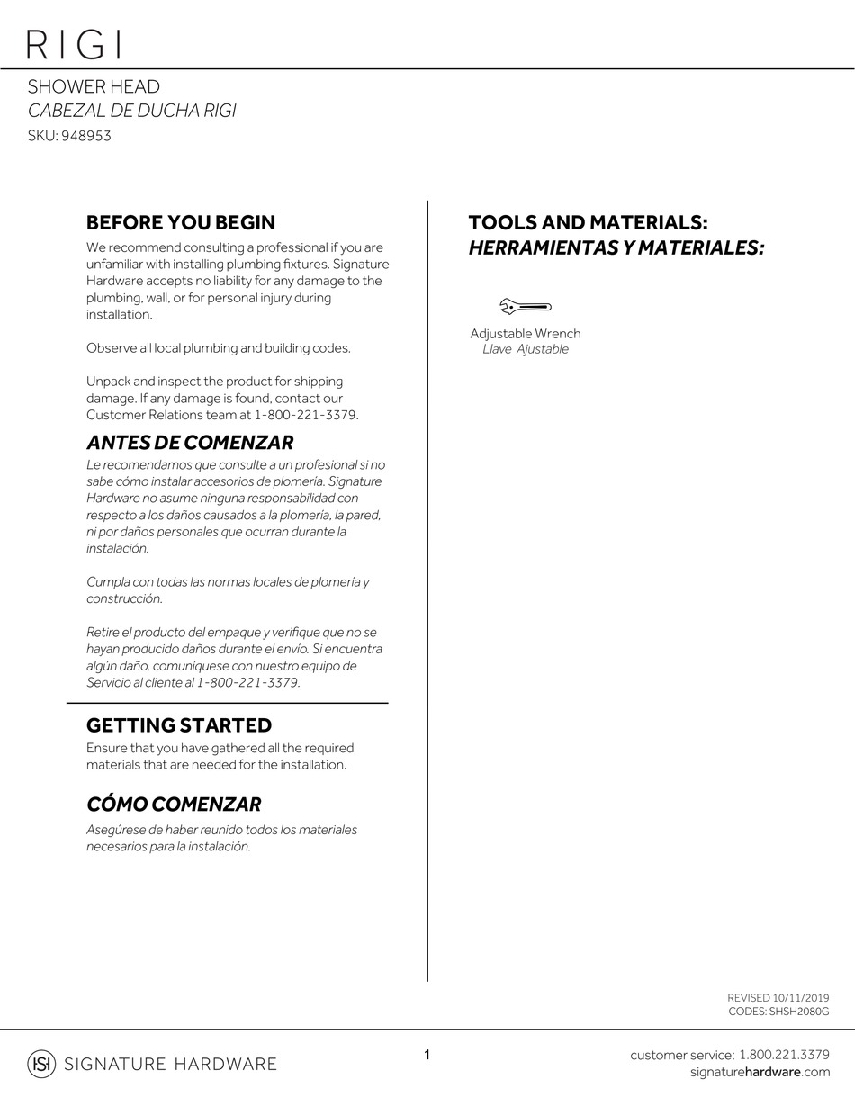 SIGNATURE HARDWARE RIGI 948953 INSTALL Pdf Download ManualsLib