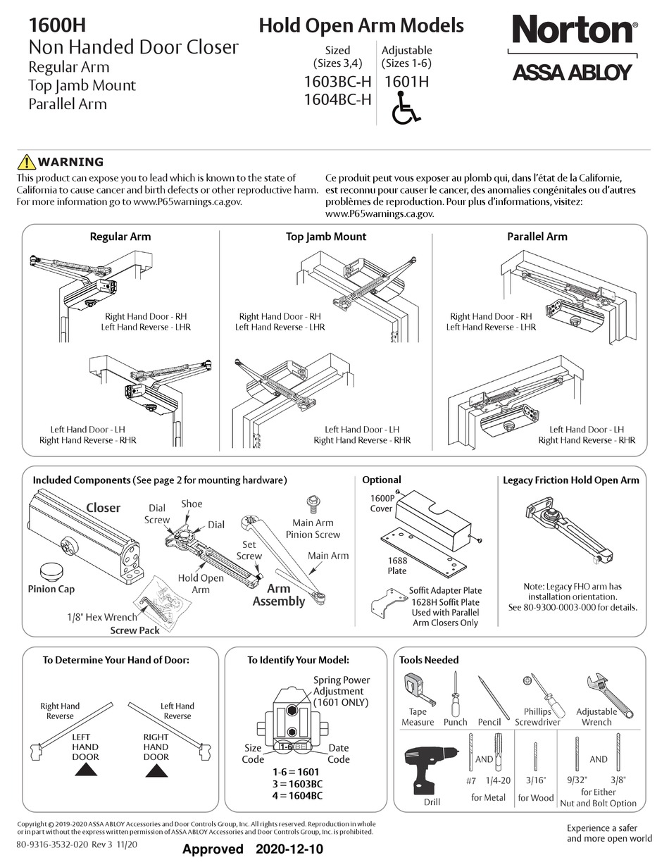 ASSA ABLOY NORTON 1600H MANUAL Pdf Download ManualsLib