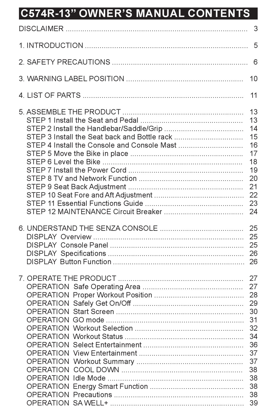 SPORTSART FITNESS ECONATURAL ELITE C574R13 OWNER'S MANUAL Pdf